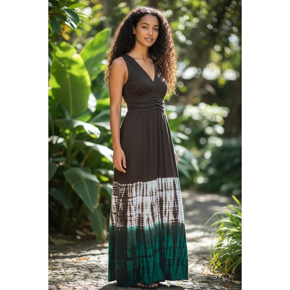 ROMEO JULIET COUTURE Tie Dye Maxi Dress Womens S Brown Cotton Boho Festival‎